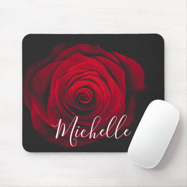 Custom monogram red rose vintage photograph mouse pad (With Mouse)
