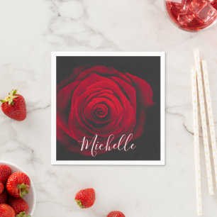Custom monogram red rose vintage photograph napkin