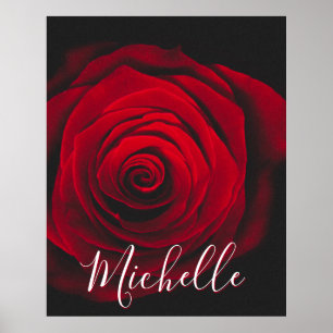 Custom monogram red rose vintage photograph poster