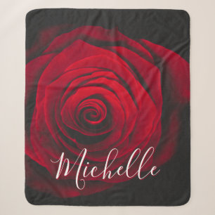 Custom monogram red rose vintage photograph sherpa blanket