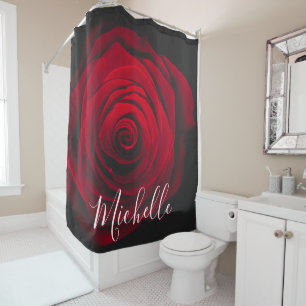 Custom monogram red rose vintage photograph shower curtain