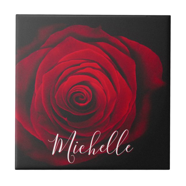 Custom monogram red rose vintage photograph tile (Front)