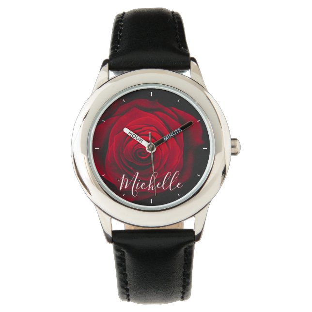 Custom monogram red rose vintage photograph watch (Front)