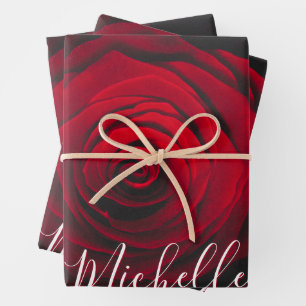 Custom monogram red rose vintage photograph wrapping paper sheet