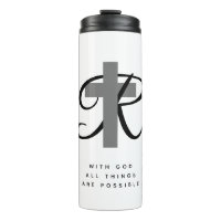 Custom monogram religious cross thermal travel mug