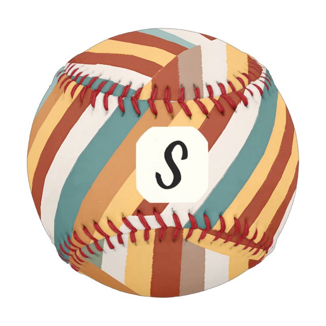 Custom Monogram Retro 70s Geometric Baseball (Front)