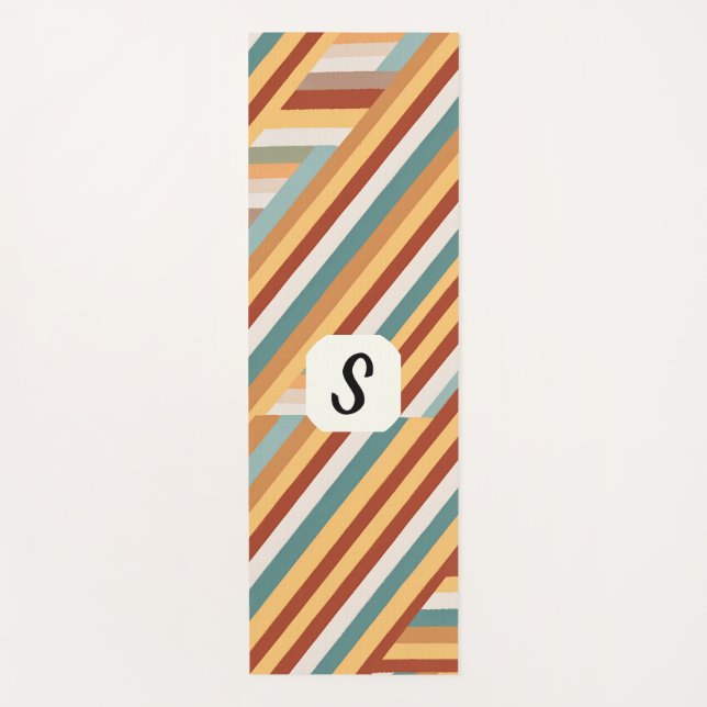Custom Monogram Retro 70s Geometric Yoga Mat (Front)
