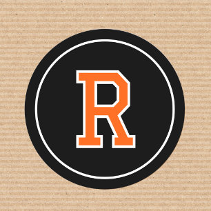 Custom Monogram Retro Bold Navy Orange Black Classic Round Sticker