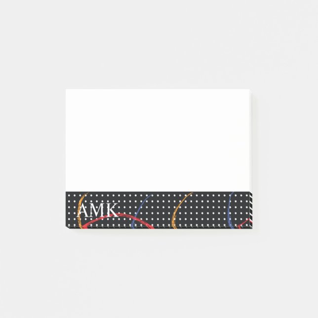 Custom Monogram Retro Paint Splatter and Dots Post-it Notes (Front)