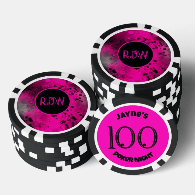 Custom Monogram Retro Pink Paint Splatter  Poker Chips (Stack)