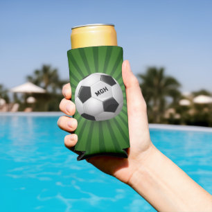 Custom Monogram Retro Soccer Ball Seltzer Can Cooler