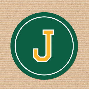 Custom Monogram Retro Typography Green Yellow Classic Round Sticker