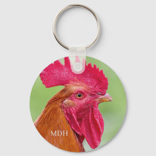 Custom monogram Rooster Close-Up Key Ring
