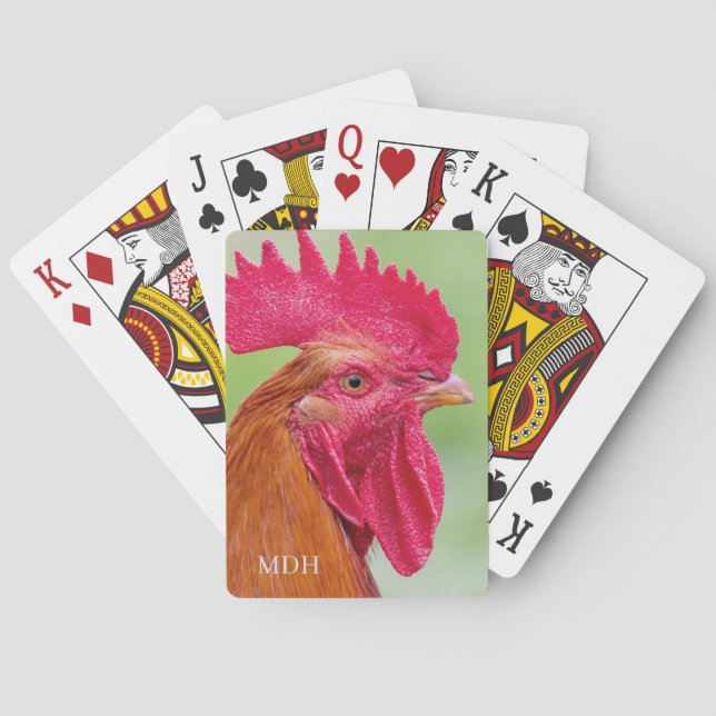 Custom monogram Rooster Close-Up Playing Cards (Back)