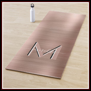 Custom Monogram Rose Gold Brushed Metallic Script  Yoga Mat