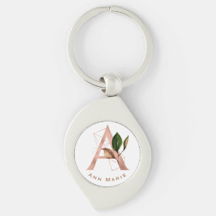 Custom Monogram Rose Gold Floral Initial Key Ring