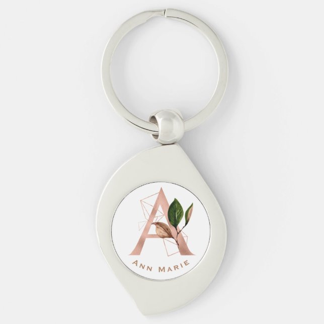 Custom Monogram Rose Gold Floral Initial Key Ring (Front)