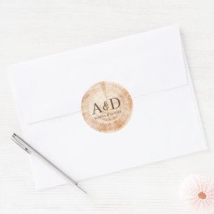 Custom Monogram Rustic Wedding Wood Slice Classic Round Sticker