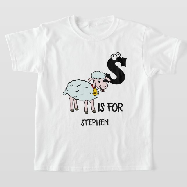 Custom monogram S is for cute sheep illustration  T-Shirt (Laydown)