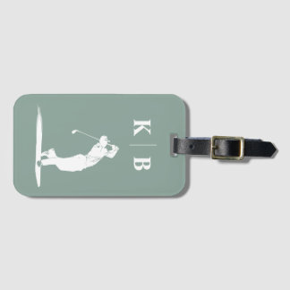 Custom Monogram Sage Green White Personalised Golf Luggage Tag