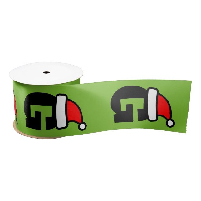 Custom monogram Santa letter green red Christmas Satin Ribbon (Spool)