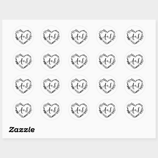 Custom Monogram Save the Date Logo Heart Wreath Classic Round Sticker (Sheet)