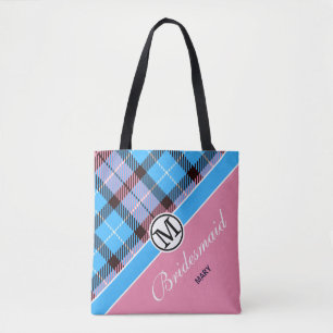 Custom Monogram Script Name Chic Tartan Bridesmaid Tote Bag