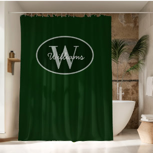 Custom Monogram Shower Curtain Dark Green Moody