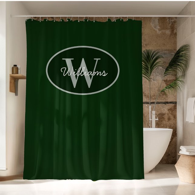 Custom Monogram Shower Curtain Dark Green Moody (Creator Uploaded)