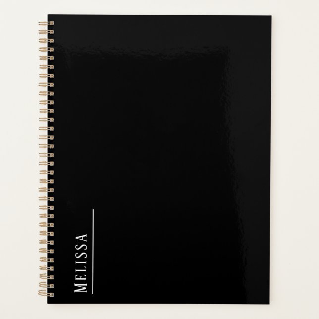 Custom monogram, simple black personalised planner (Front)