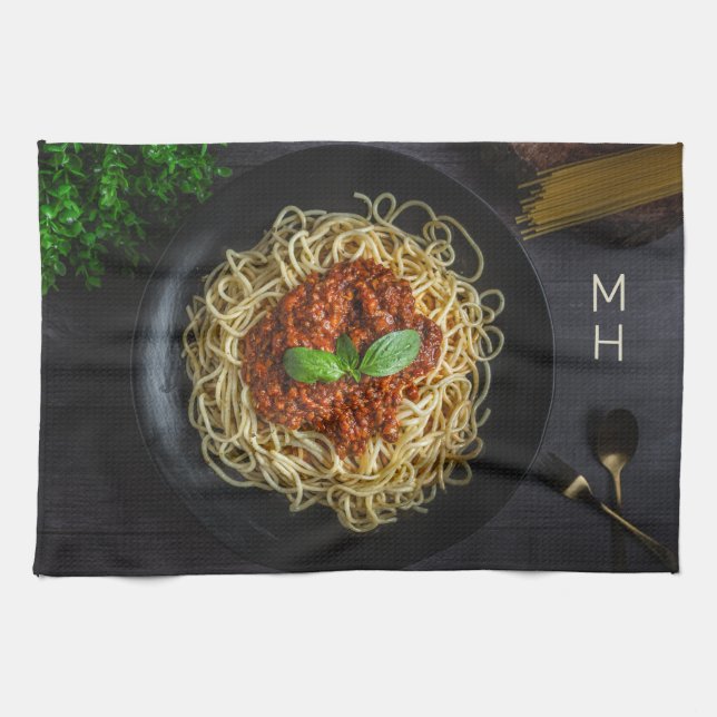 Custom Monogram Spaghetti Tea Towel (Horizontal)