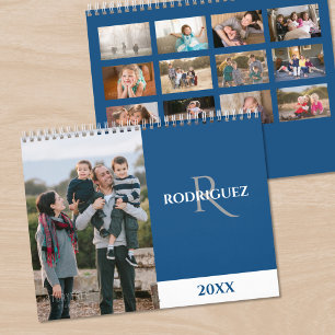 Custom Monogram Spanish Blue Photo Calendar