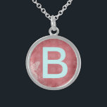 Custom Monogram Sterling Silver Necklace<br><div class="desc">Our Custom Monogram Sterling Silver Necklace is a cool all occasion gift idea.   Modern design features block text in aqua against a grunge inspired pink background.  Customise by changing the initial!  Custom unique gifts make the best gifts.</div>