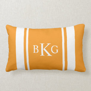 Custom Monogram & Stripe Pattern Orange Lumbar Cushion