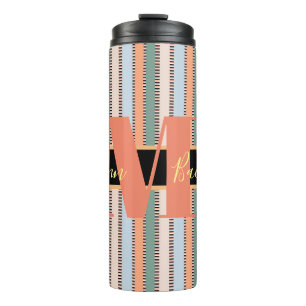 Custom Monogram Striped Wedding Bridesmaid   Thermal Tumbler