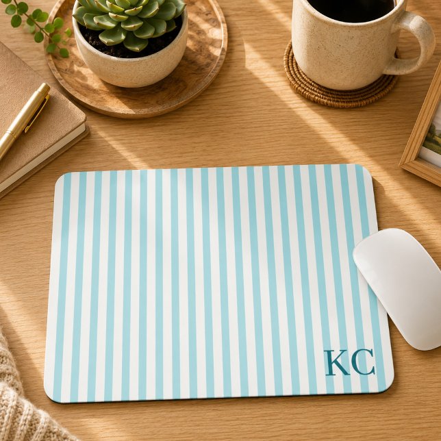 Custom Monogram Striped Workspace Personalised Mouse Pad (Creator Uploaded)