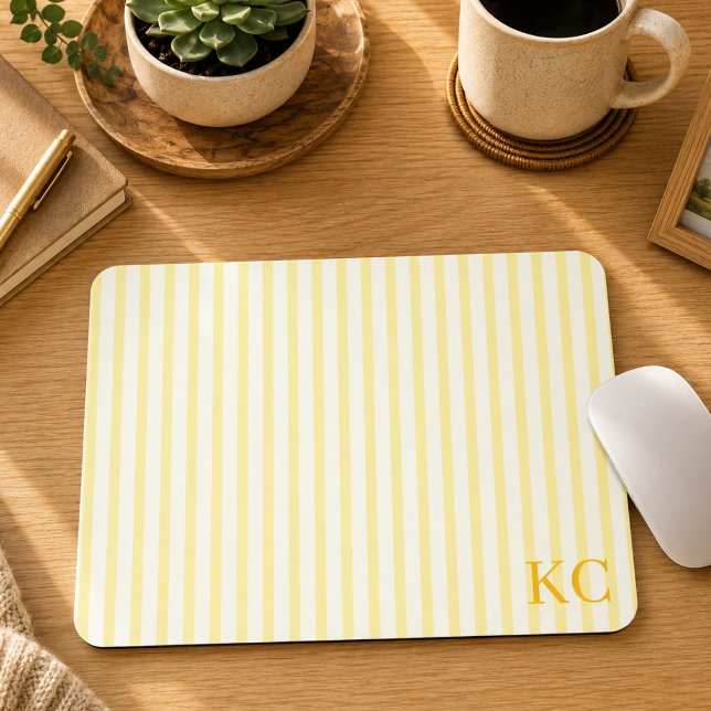 Custom Monogram Striped Workspace Personalised Mouse Pad (Creator Uploaded)