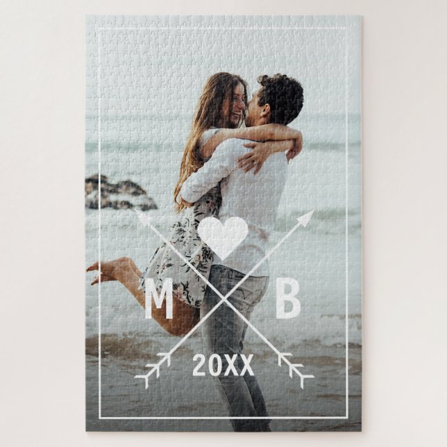 Custom Monogram Stylish Love Heart Arrows 2024 Jigsaw Puzzle (Vertical)