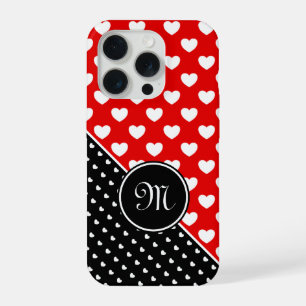 Custom Monogram Stylish Red, Black And White iPhone 15 Pro Case
