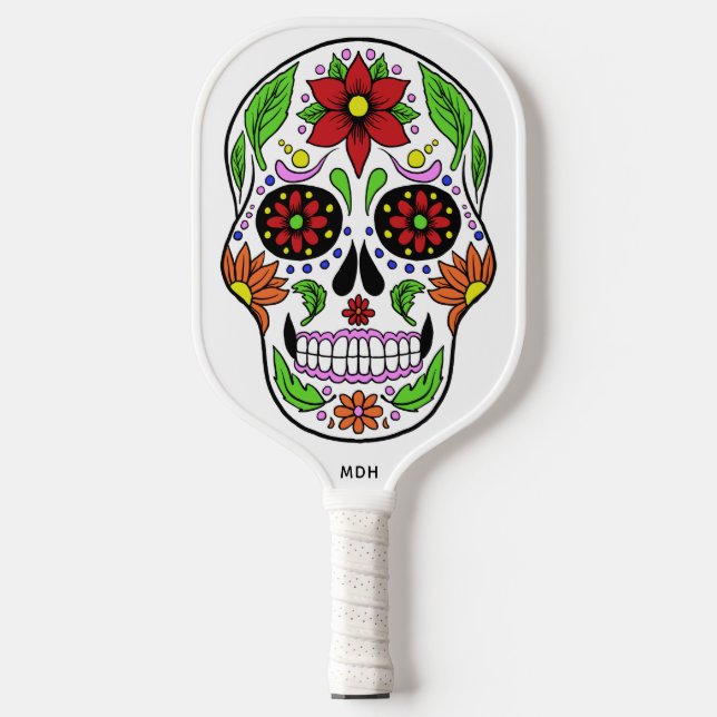 Custom Monogram Sugar Skull Pickleball Paddle (Front)