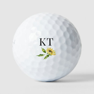Custom Monogram Sunflower  Golf Balls