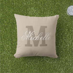 Custom monogram taupe beige outdoor throw pillow