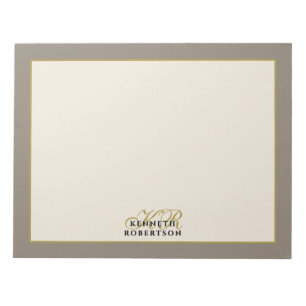 Custom Monogram Taupe Cream Gold Minimalist Men Notepad