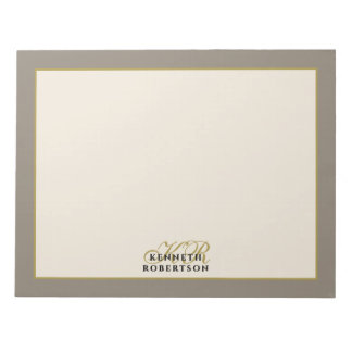 Custom Monogram Taupe Cream Gold Minimalist Men Notepad