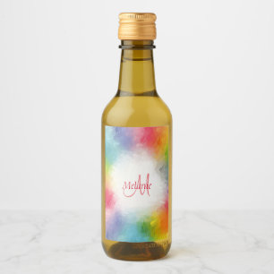 Custom Monogram Template Colourful Modern Rainbow Wine Label