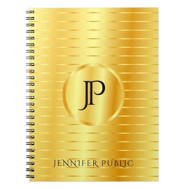 Custom Monogram Template Faux Gold Metallic Look Notebook (Front)