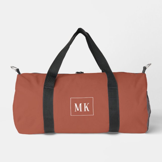 Custom monogram, terracotta all over duffle bag (Front)