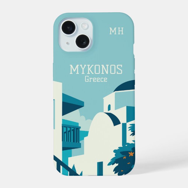 Custom Monogram & Text Greece iPhone 15 Case (Back)
