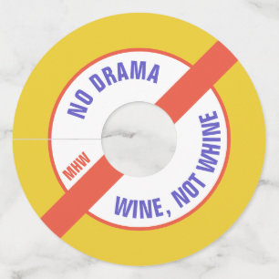Custom monogram & text "No Drama" wine glass tags