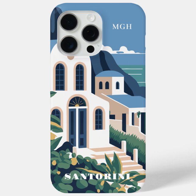 Custom Monogram & Text Santorini Greece Case-Mate iPhone Case (Back)